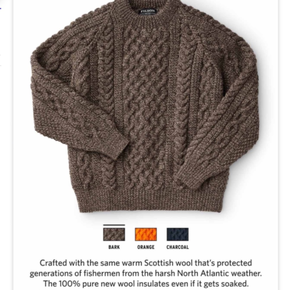 NWT Filson Heavyweight Hand-knit Wool Fisherman Sweater in XS-S